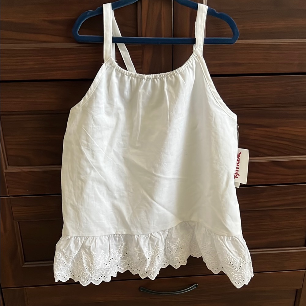 White Eyelet Trim Tank Top